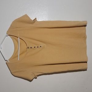 American Eagle Womens Yellow Short Sleeve Henley Tee Buttons sz M GUC